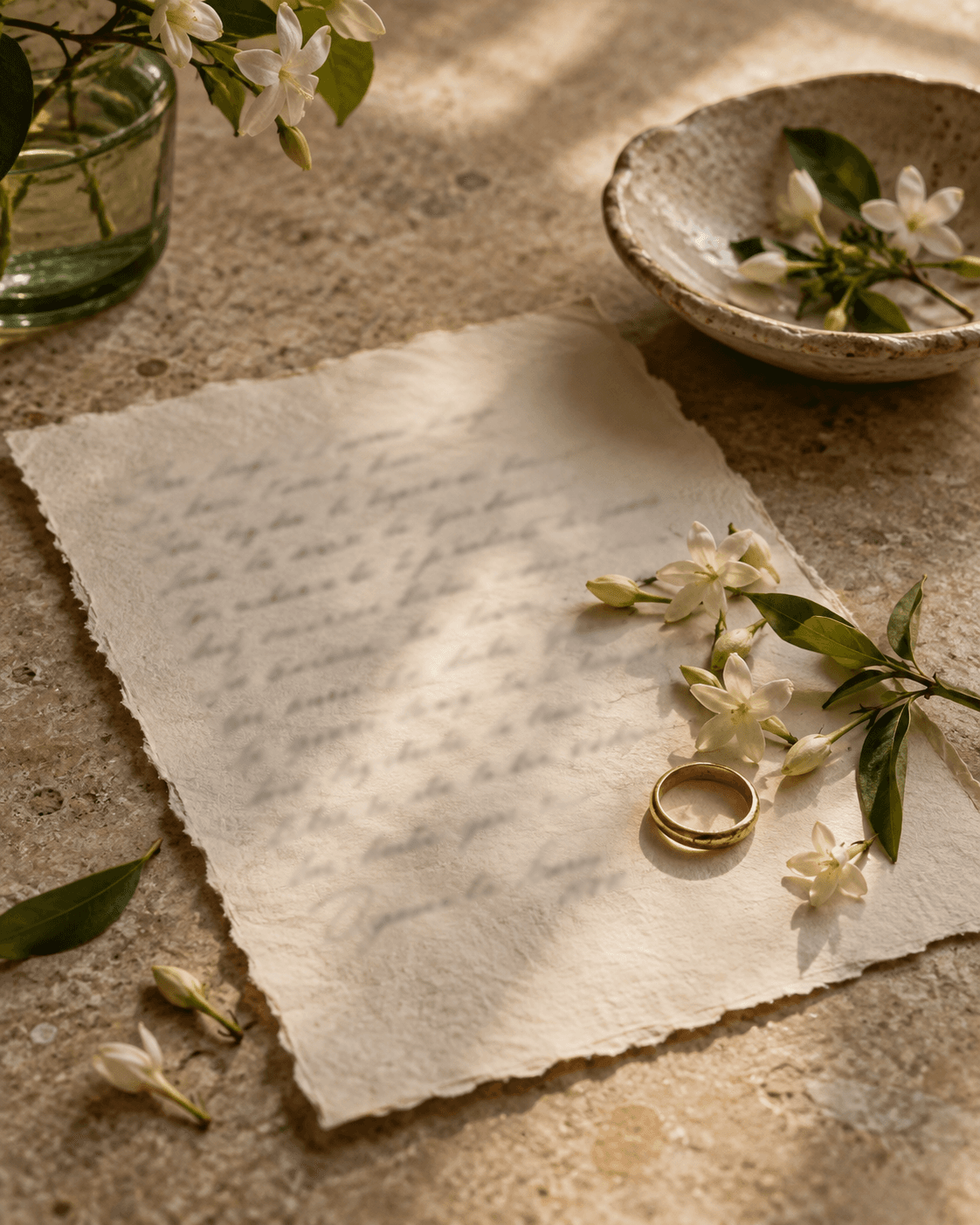A letter, flowers and ring